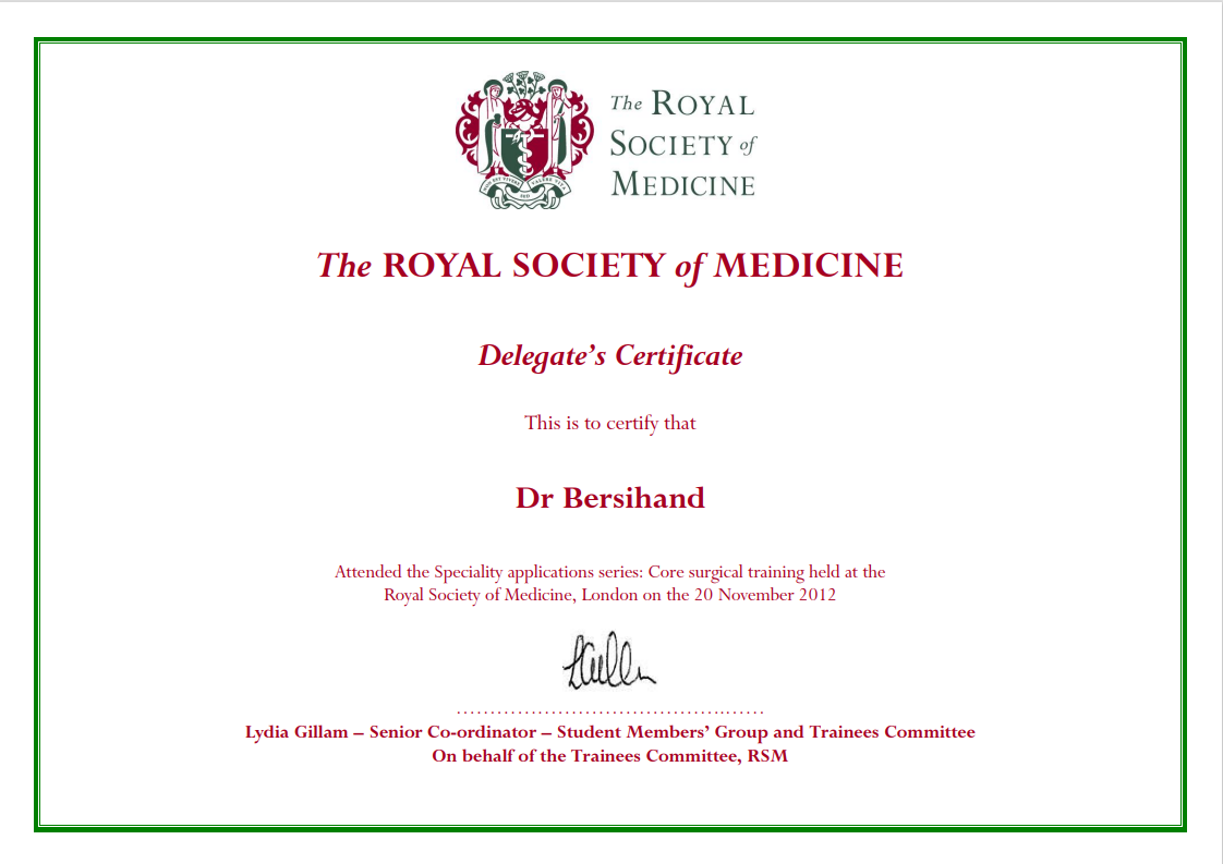 Royal Society of Medicine Certificate
