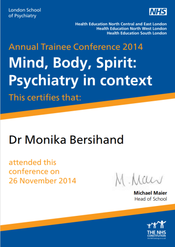Event Attended - Mind, Body, Spirit Psychiatry in context 2014